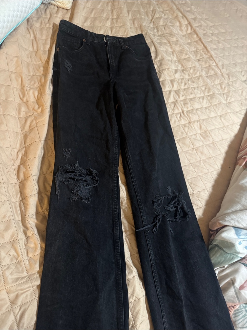 Zara Black Flared Distressed Jeans